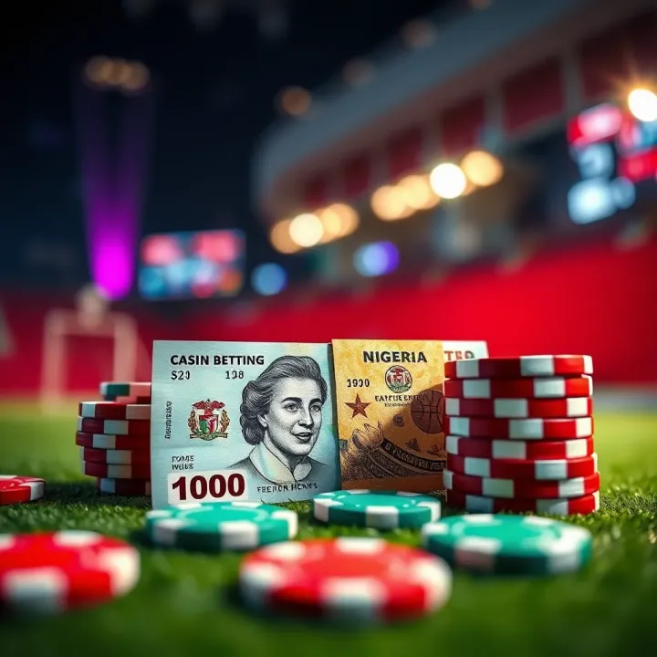 Illustration of Nigerian currency and casino chips highlighting betting and winning opportunities