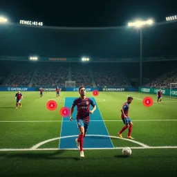 Visualizing Scoring Opportunities on the Football Pitch Football pitch with highlighted player movements and potential scoring opportunities