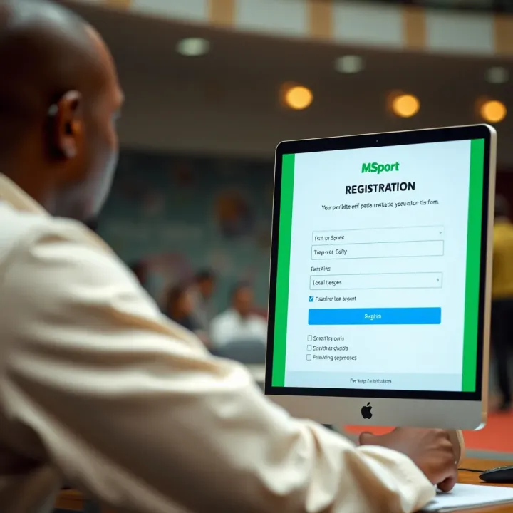 User filling out online registration form on MSport platform