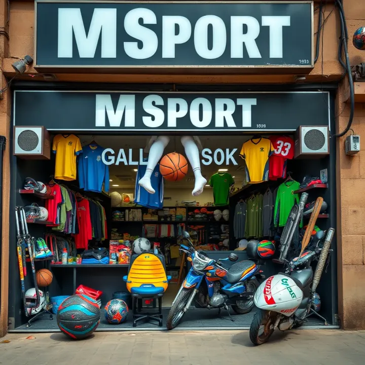 A storefront displaying a variety of sports equipment and gear for sale