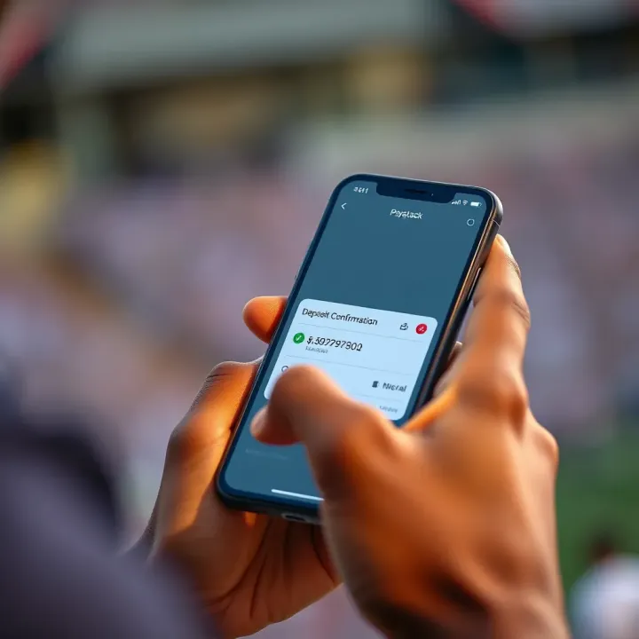 Person using a smartphone showing a successful online payment confirmation on MSport app