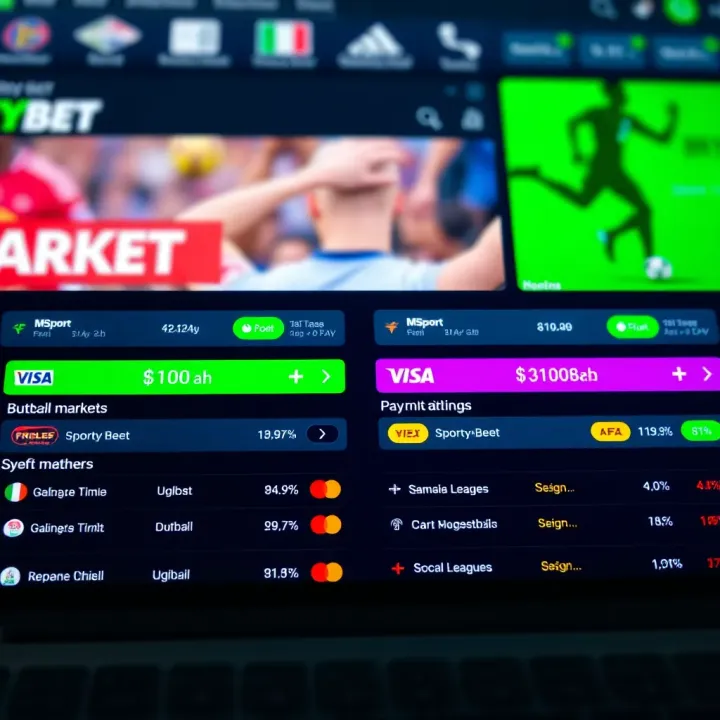 Interface showcasing available betting markets and payment options on SportyBet and MSport