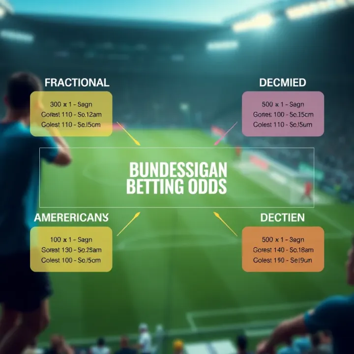 Diagram showing different types of Bundesliga betting odds including fractional, decimal, and American formats
