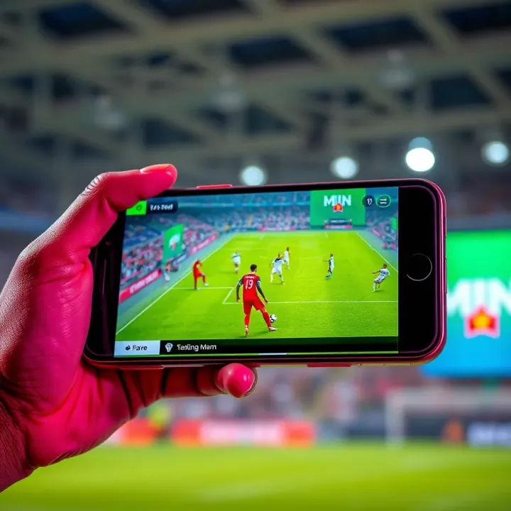 User interface displaying live football match streaming with interactive features on a mobile device