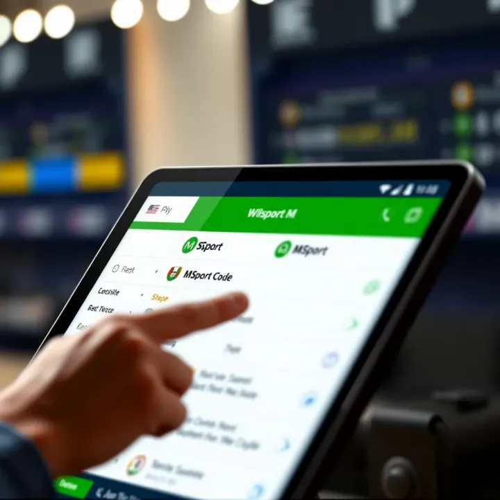 Illustration of a digital sports betting interface showing the MSport booking code