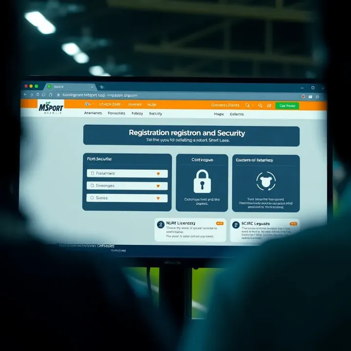 Tutorial screen showing registration and security features on the MSport Log platform