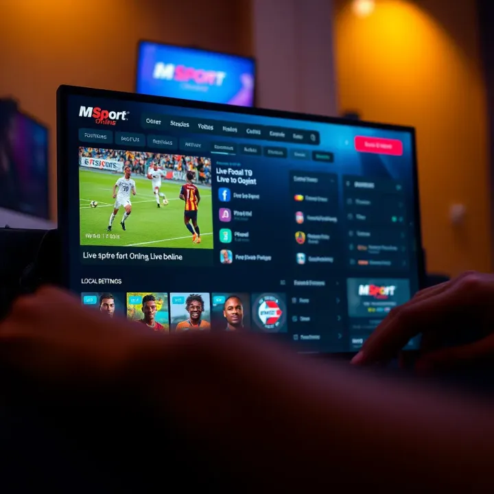 User interface of MSport Online displaying live football match streaming and live betting options